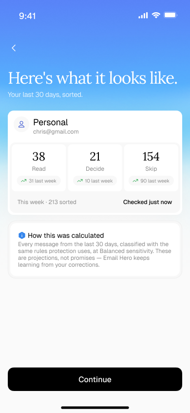 See your mail sorted · app design preview